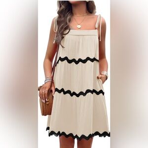 Cream Sleeveless Dress‎ Black Bric-a-Brac size XL Flowy Pockets dress comfort